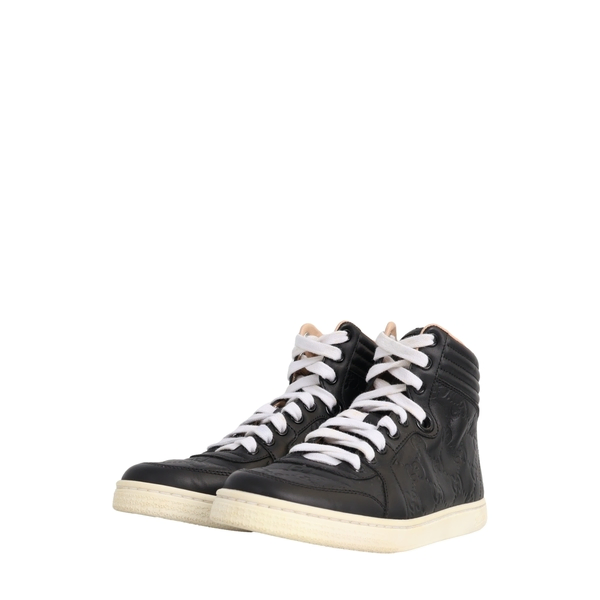 Leather GG Embossed High Top Sneakers Black