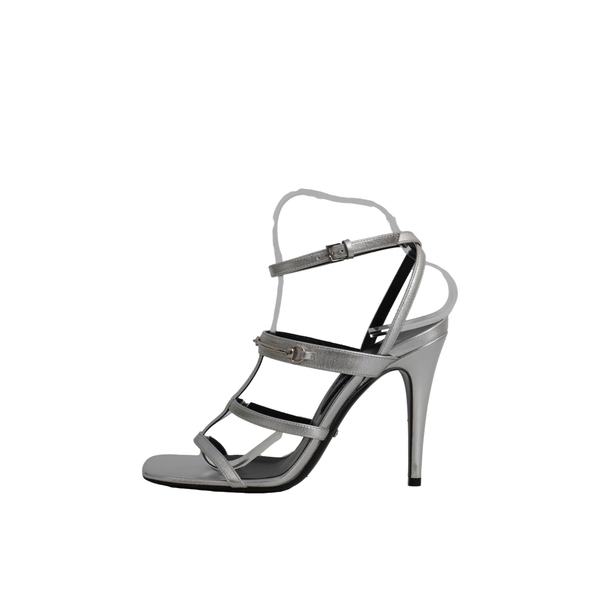 Metallic Leather Horsebit Sandals Silver