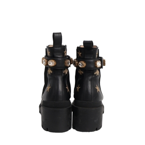 Leather Crystal Ankle Boots Black, view 4