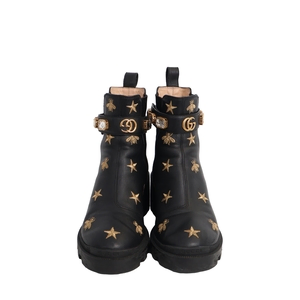 Leather Crystal Ankle Boots Black, view 3