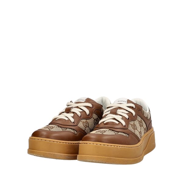 Mixed Material GG Kids Chunky Sneakers Beige/Brown