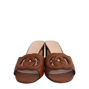 Leather Interlocking G Mules Brown, view 3