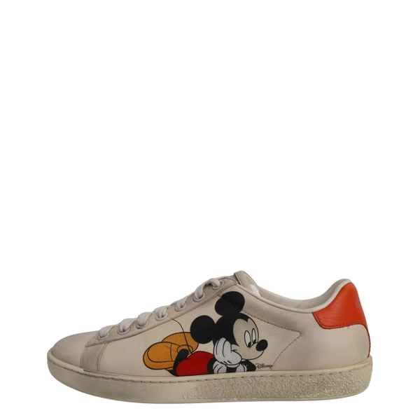 x DISNEY Leather Distressed Mickey Mouse Ace Sneakers Ivory
