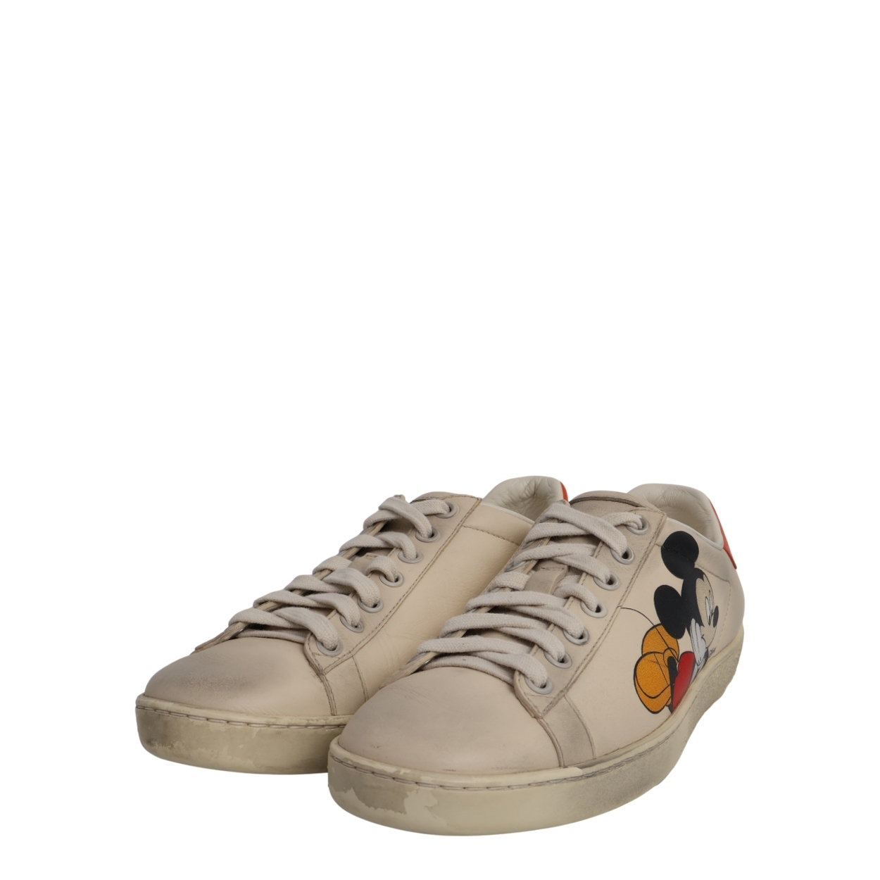 x DISNEY Leather Distressed Mickey Mouse Ace Sneakers Ivory