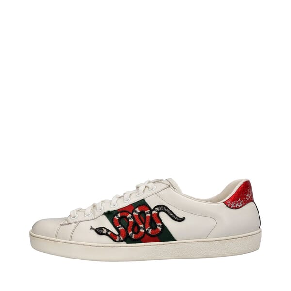 Leather Snake Embroidered Ace Sneakers White