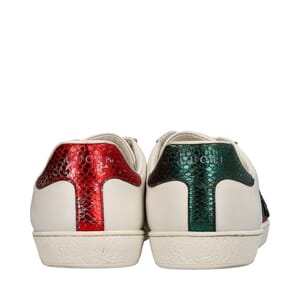Leather Snake Embroidered Ace Sneakers White, view 4