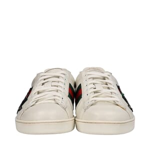 Leather Snake Embroidered Ace Sneakers White, view 3