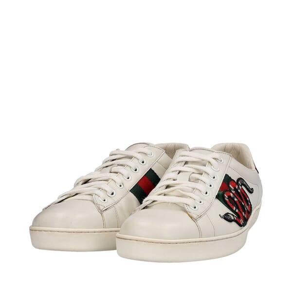 Leather Snake Embroidered Ace Sneakers White