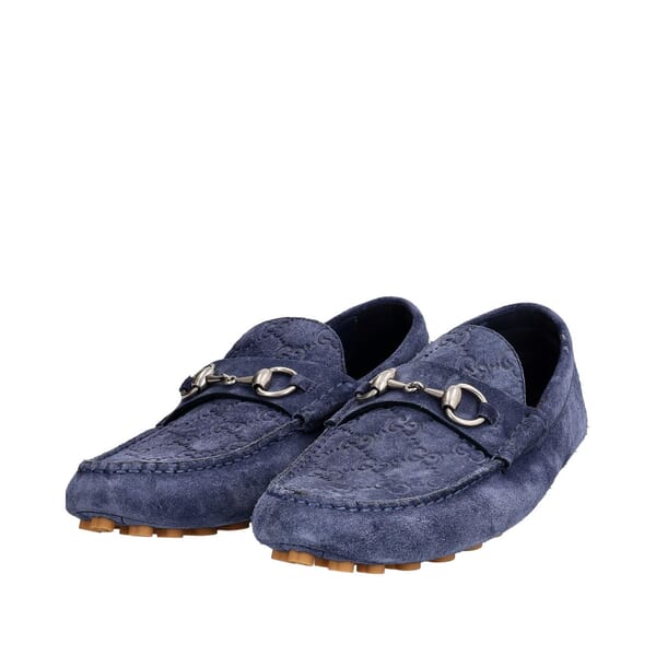 Suede GG Horsebit Loafers Blue