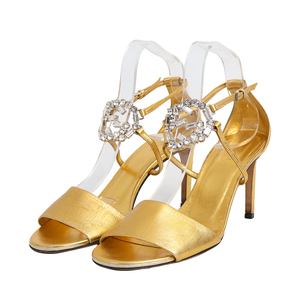 Leather Crystal Embellished GG Sandals Metallic Gold