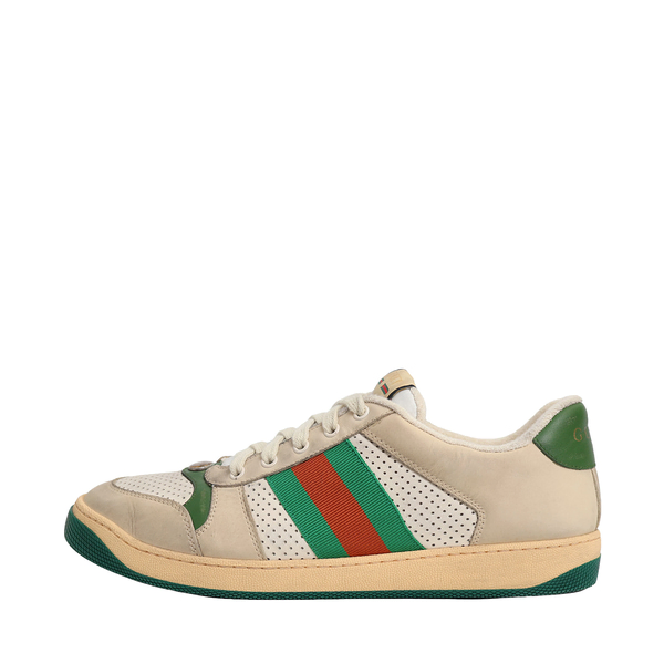 Mixed Material Distressed Screener Sneakers Ivory/Beige