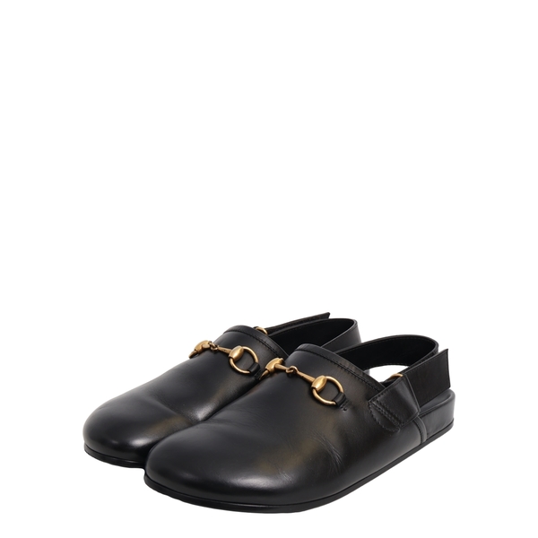 Leather Horsebit Slippers Black