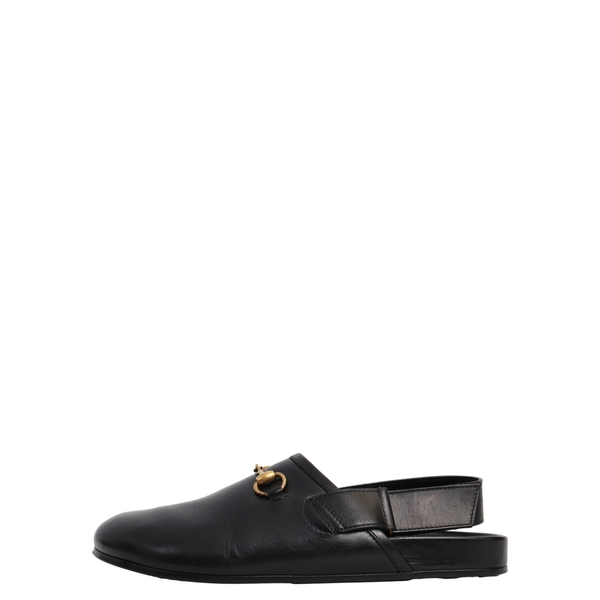 Leather Horsebit Slippers Black
