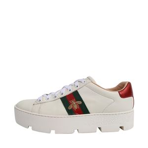 Leather Ace Bee Platform Sneakers White, view 2