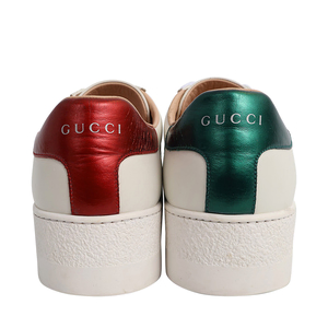 Leather Ace Bee Platform Sneakers White, view 4