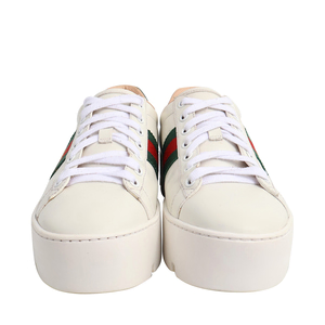 Leather Ace Bee Platform Sneakers White, view 3