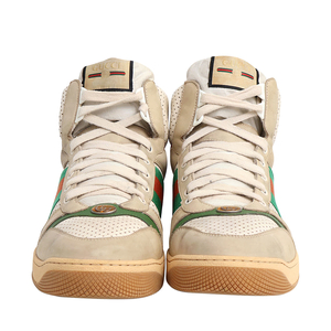 Mixed Material Distressed High Top Sneakers Beige/Ivory, view 3