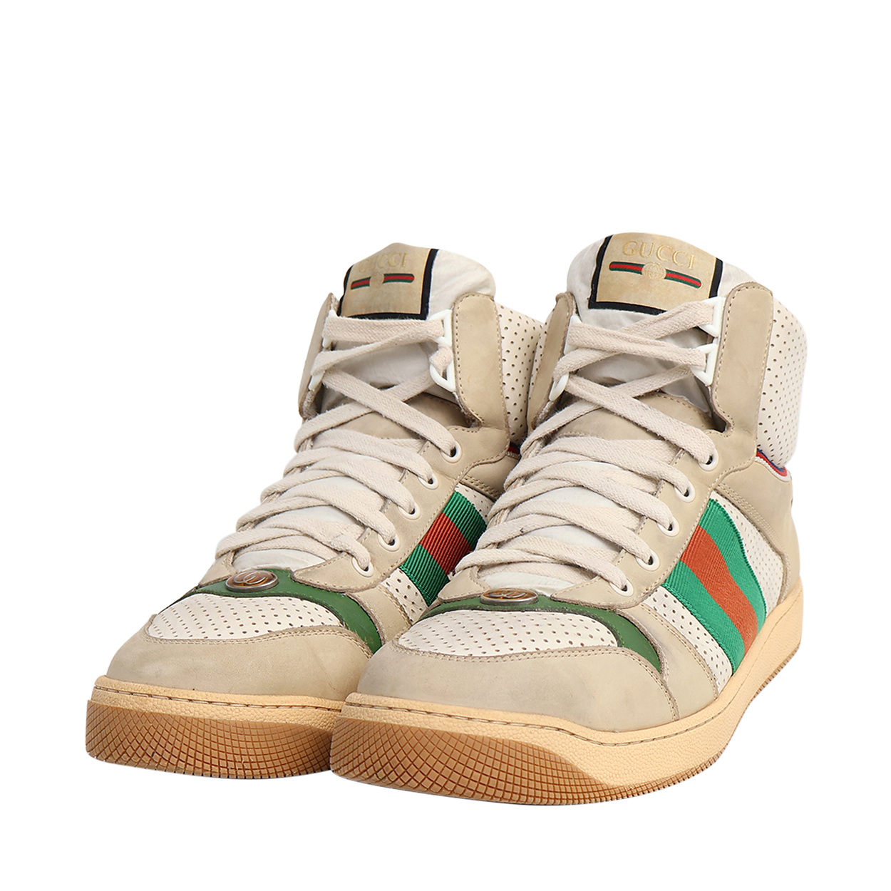 Mixed Material Distressed High Top Sneakers Beige/Ivory