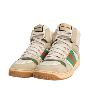 Mixed Material Distressed High Top Sneakers Beige/Ivory
