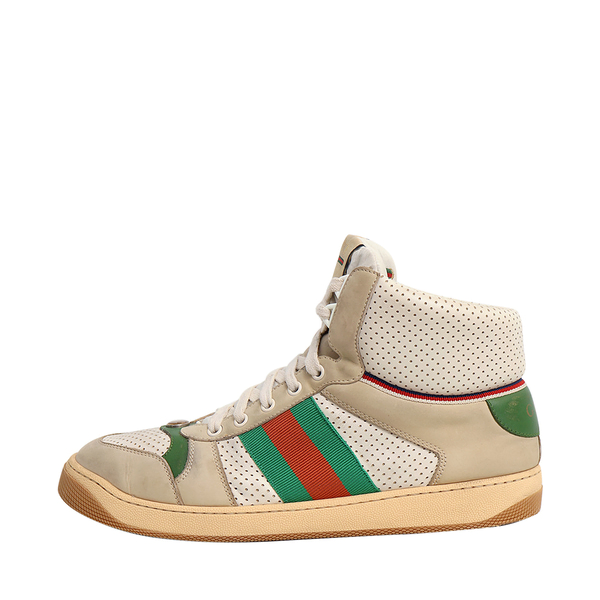 Mixed Material Distressed High Top Sneakers Beige/Ivory