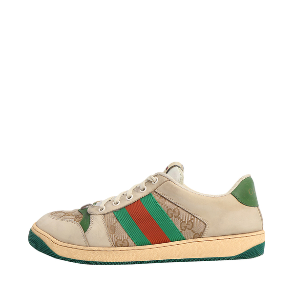 Leather/Canvas GG Distressed Screener Sneakers Beige