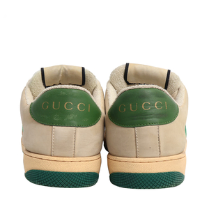 Leather/Canvas GG Distressed Screener Sneakers Beige, view 4