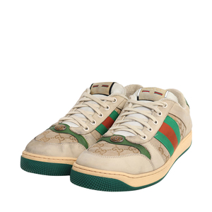 Leather/Canvas GG Distressed Screener Sneakers Beige