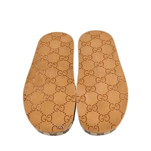 Leather/Canvas GG Platform Sandals Beige/Tan, view 4