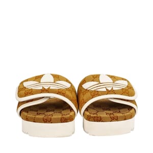 x ADIDAS Canvas GG Platform Slide Sandals Brown/White, view 3