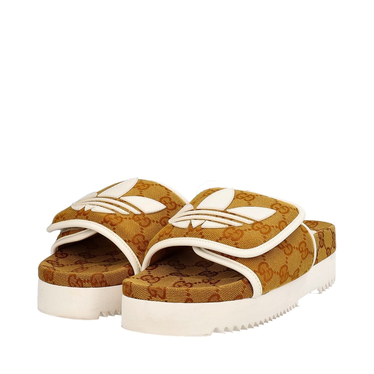 x ADIDAS Canvas GG Platform Slide Sandals Brown/White