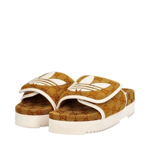 x ADIDAS Canvas GG Platform Slide Sandals Brown/White