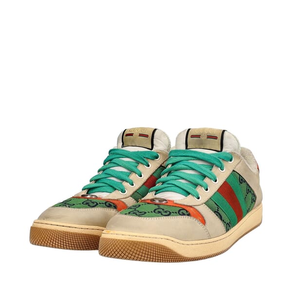 Mixed Material GG Screener Sneakers Green/Orange