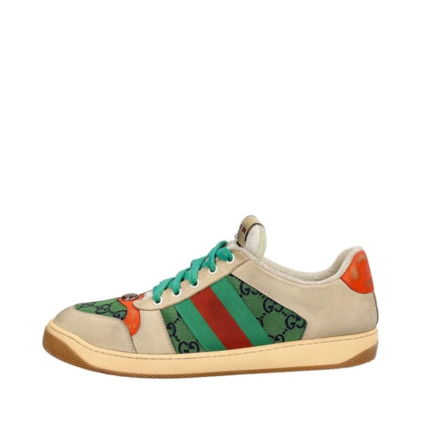 Mixed Material GG Screener Sneakers Green/Orange