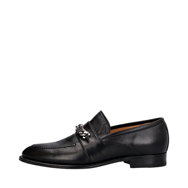 Leather Logo Chain Loafers Black