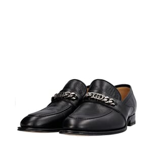 Leather Logo Chain Loafers Black