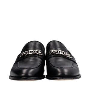 Leather Logo Chain Loafers Black, view 3