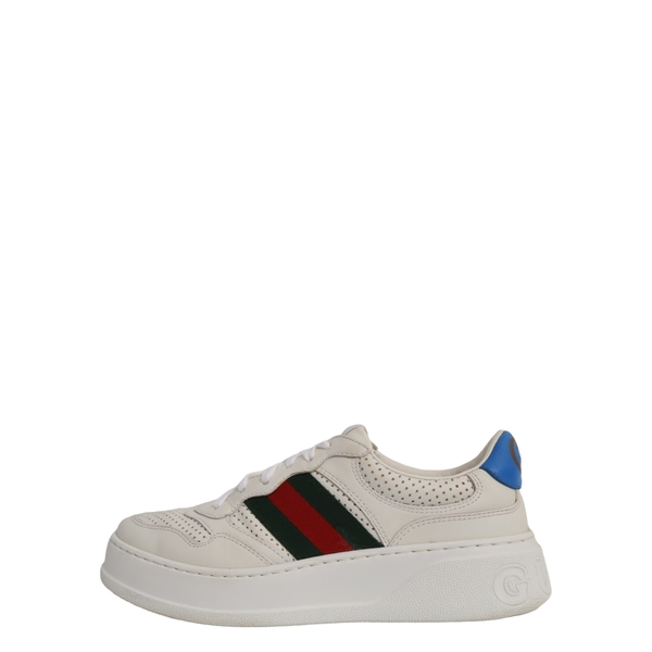 Perforated Leather Web Chunky Sneakers White