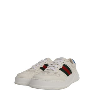 Perforated Leather Web Chunky Sneakers White