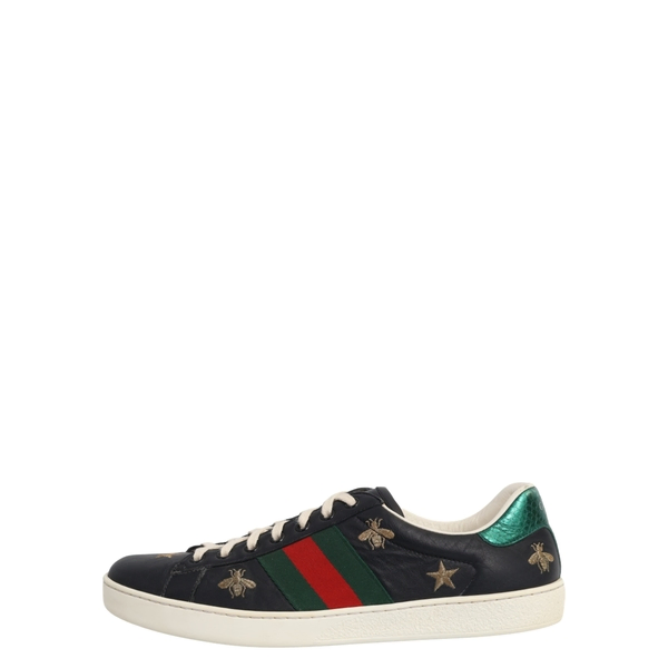 Leather Ace Bee Embroidered Sneakers Black