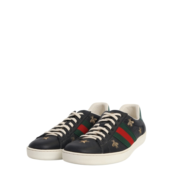 Leather Ace Bee Embroidered Sneakers Black