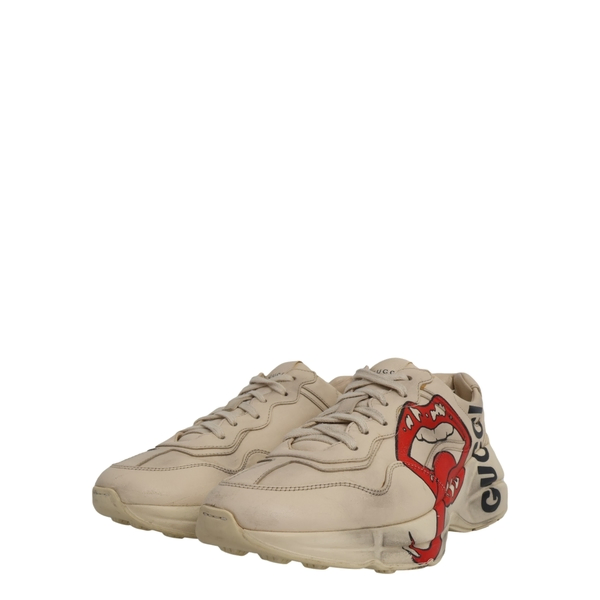 Leather Mouth Print Rhyton Sneakers Ivory