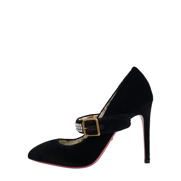 Velvet Crystal Embellished Sylvie Pumps Black