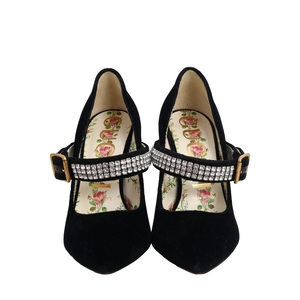 Velvet Crystal Embellished Sylvie Pumps Black, view 4