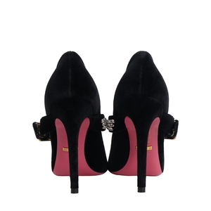 Velvet Crystal Embellished Sylvie Pumps Black, view 3