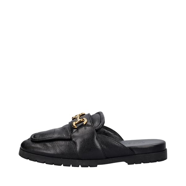 Leather Horsebit Lug Sole Mules Black