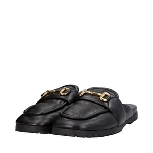 Leather Horsebit Lug Sole Mules Black