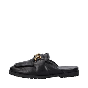 Leather Horsebit Lug Sole Mules Black, view 2