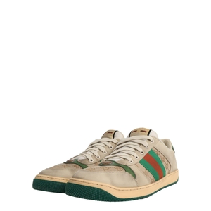 Mixed Material GG Screener Sneakers Beige/Green