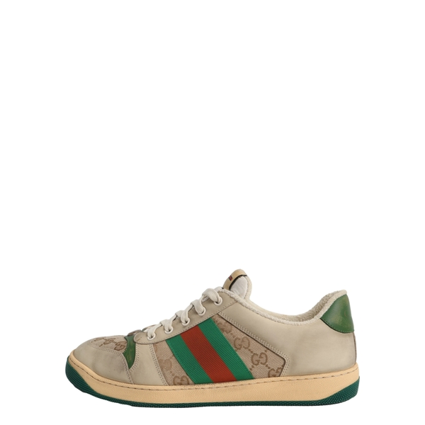 Mixed Material GG Screener Sneakers Beige/Green