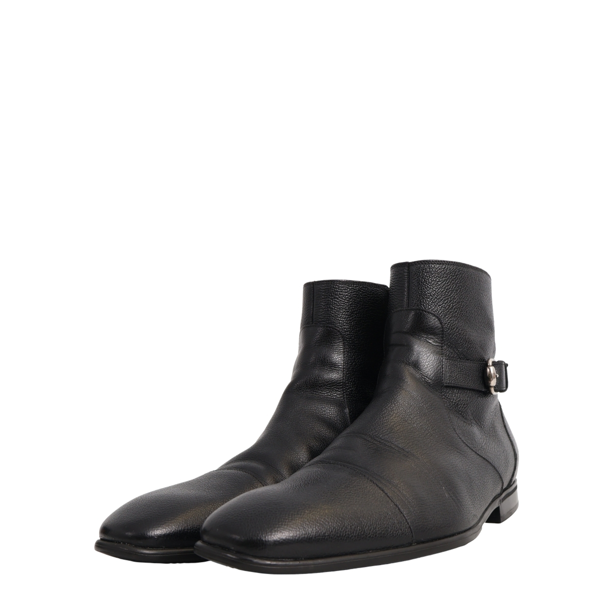 Vintage Grained Leather Ankle Boots Black